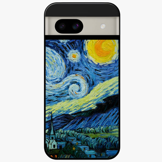 Van Gogh Art Glass Case showing flat back view with classic painterly artwork inspired by Van Gogh style and glossy glass finish.
