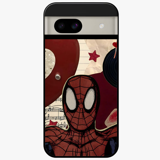 Web Warrior Vibes Glass Case showing flat back view with superhero inspired web themed artwork and glossy glass finish.
