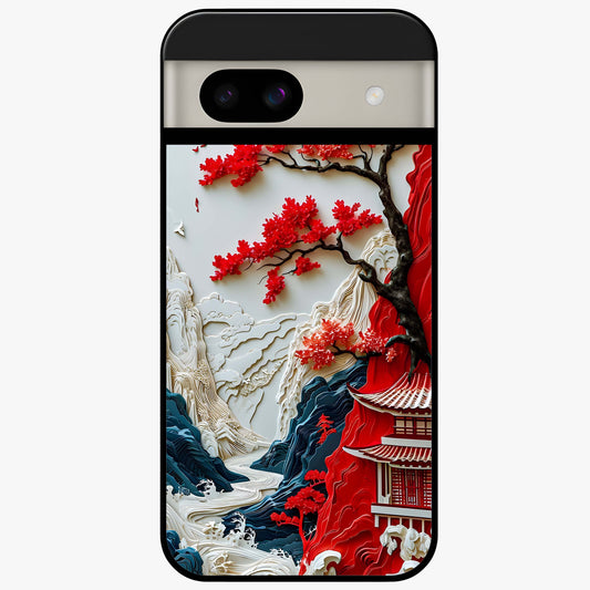 Whispers Of Sakura Waves Glass Case showing flat back view with cherry blossom wave artwork and glossy glass finish.