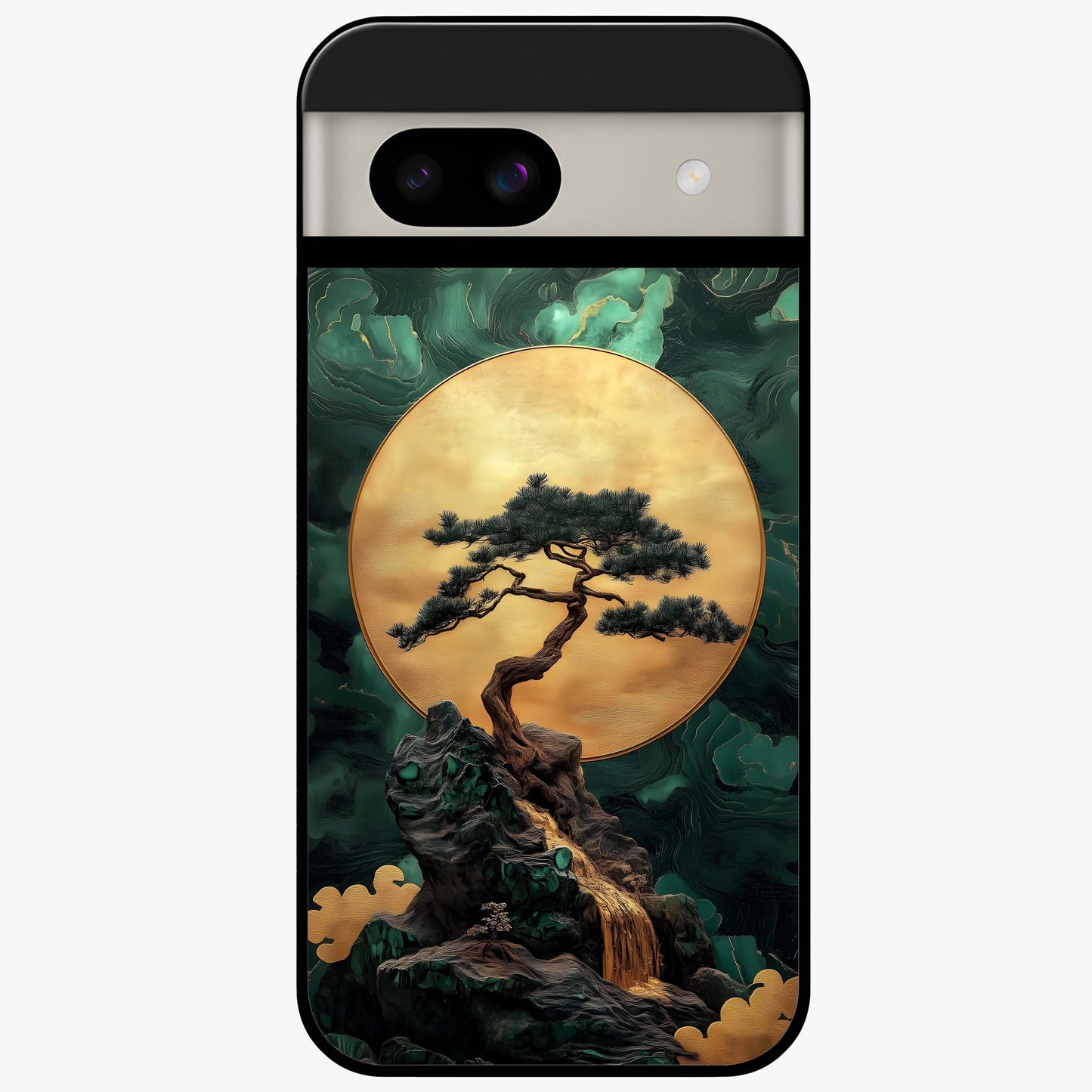 Zen Moon Rise Glass Case showing flat back view with calm moonrise artwork and glossy glass finish.