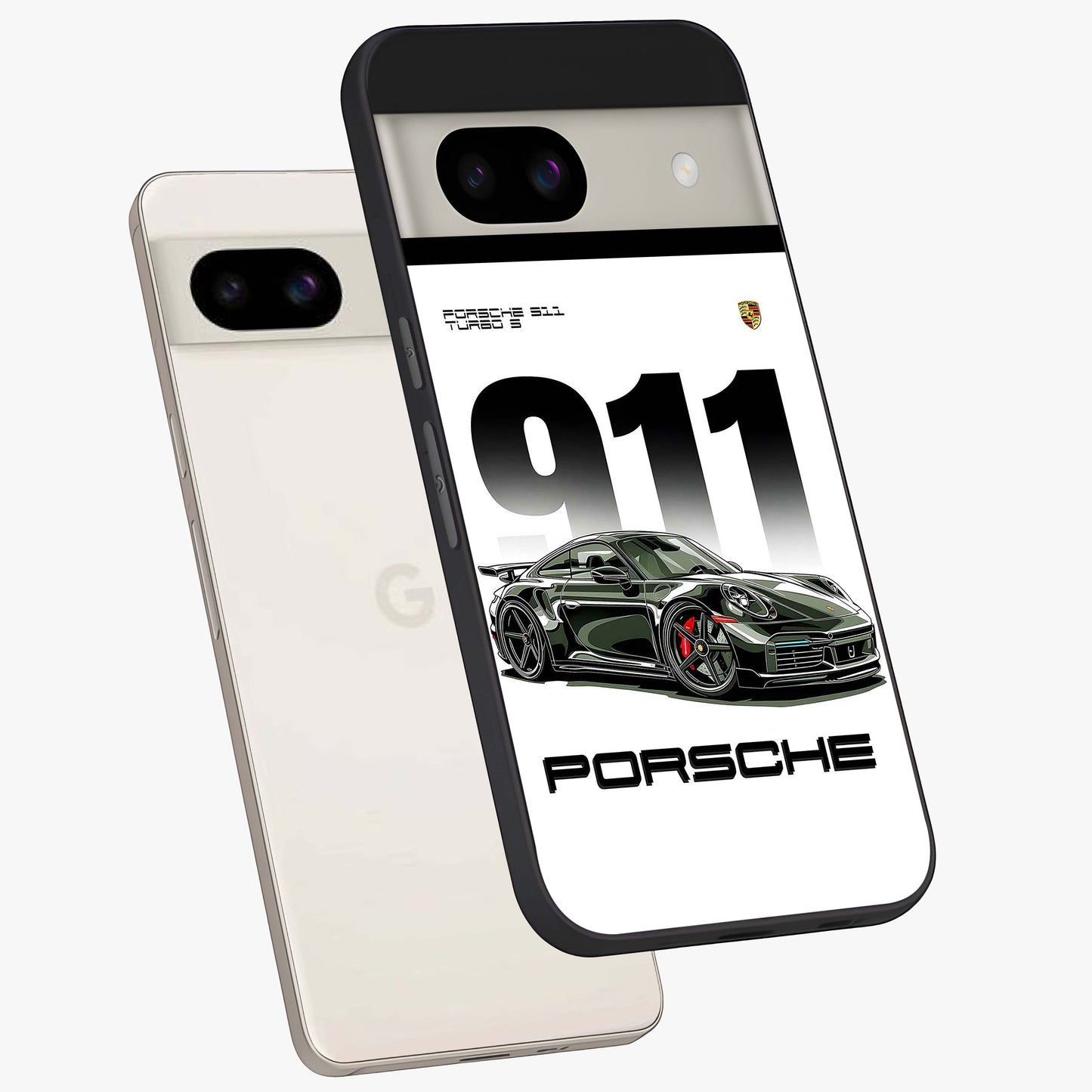 911 Turbo Dominance Glass Case displayed in premium angled mockup highlighting sporty car illustration and sleek glass surface.