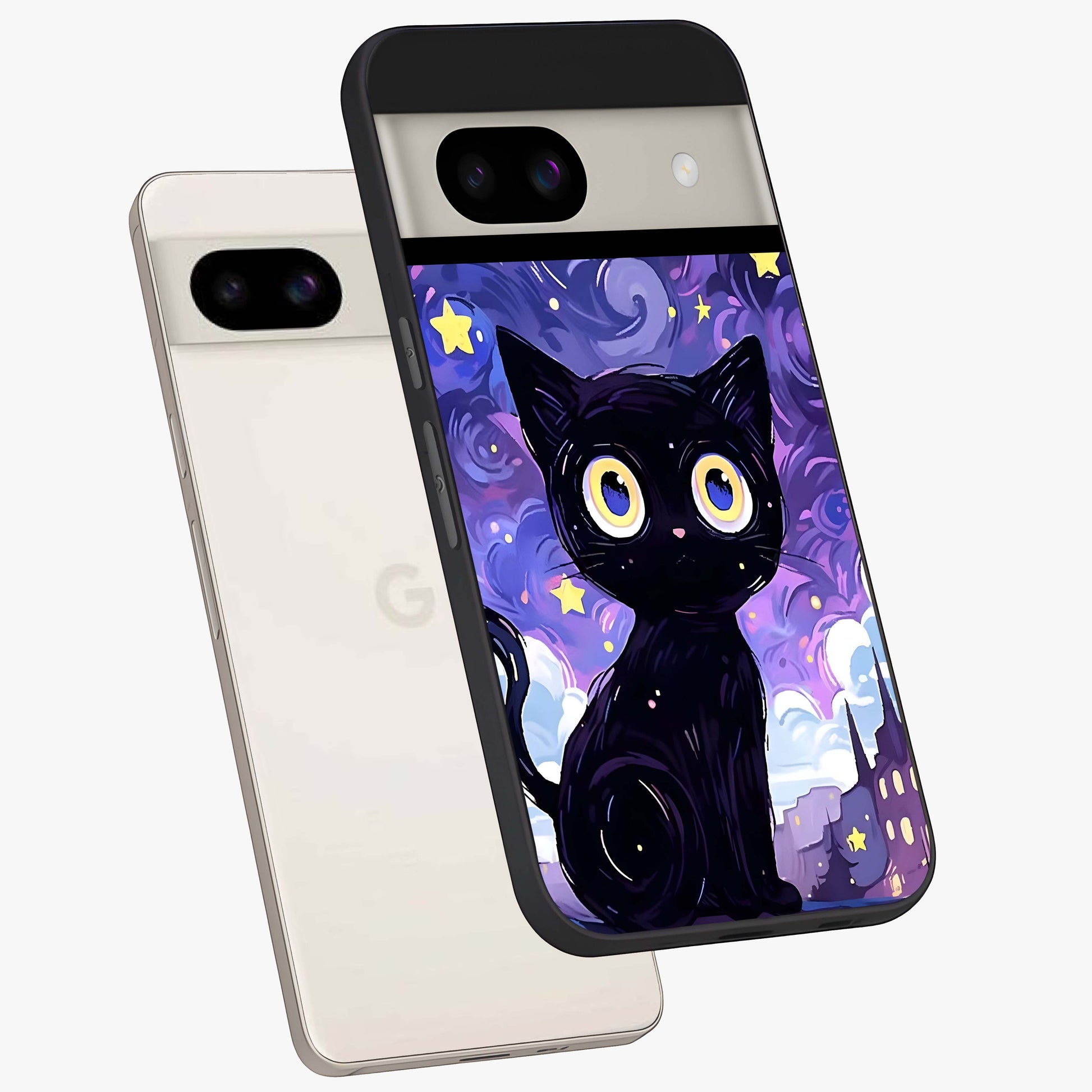 Abstract Cat Art Glass Case displayed in angled mockup highlighting modern abstract cat artwork and sleek glass surface.