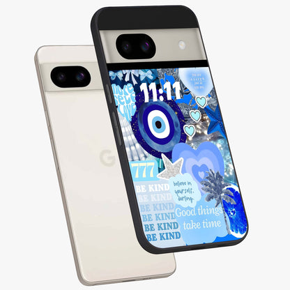 Aesthetic Be Kind Eye Glass Case displayed in angled mockup highlighting aesthetic eye design and inspirational vibe.