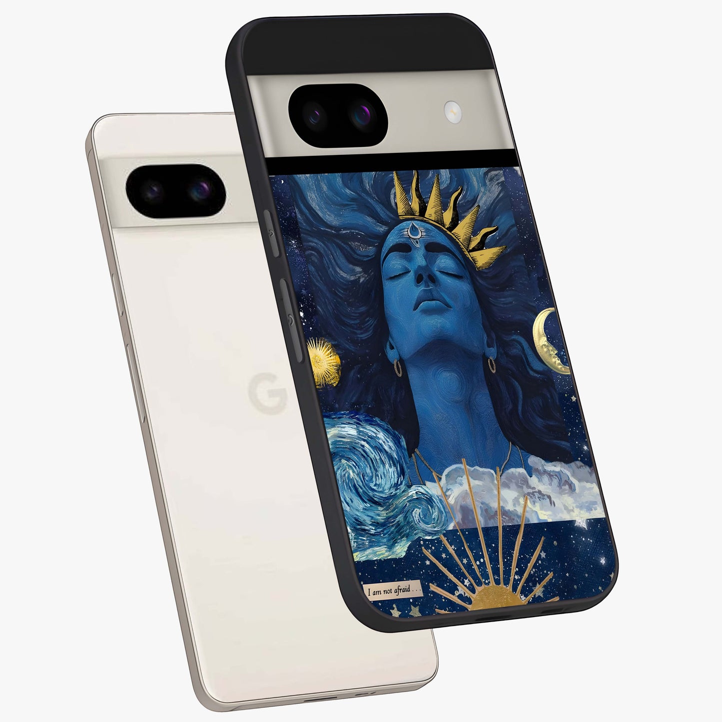 Aesthetic Lord Shiva Glass Case displayed in angled mockup highlighting spiritual Shiva illustration and sacred aesthetic design.
