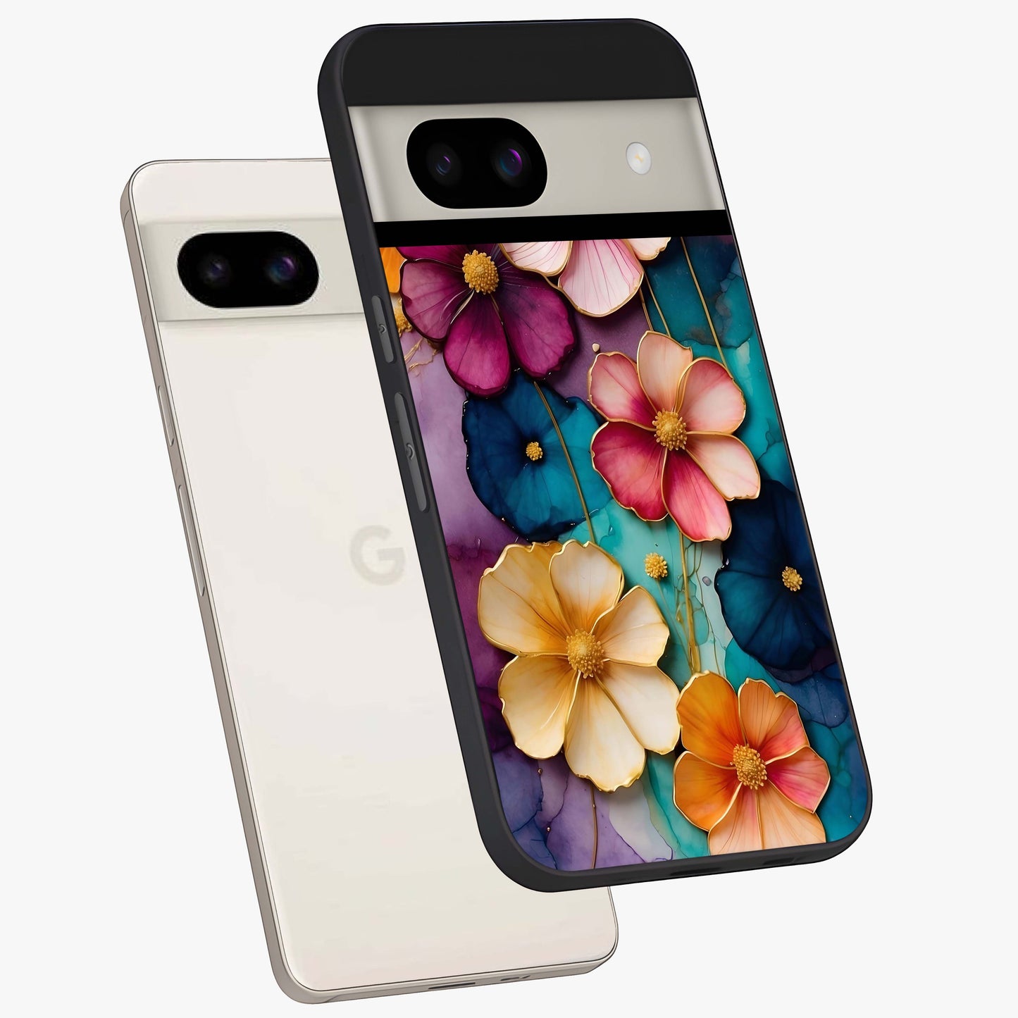 Artlyn Grace Flower Pattern Glass Case displayed in angled mockup highlighting delicate flower pattern design and smooth glass surface.