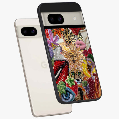 Beaded Fashion Jungle Glass Case displayed in angled mockup highlighting colorful fashion bead design and artistic pattern.