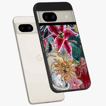 Beaded Garden Fantasy Glass Case displayed in angled mockup highlighting fantasy inspired floral bead pattern.