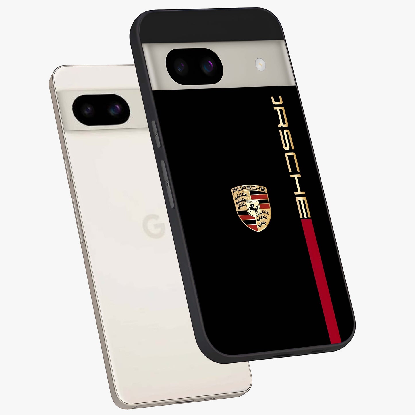 Black Minimal Porsche Glass Case displayed in angled mockup highlighting modern minimal car illustration and clean aesthetic design.