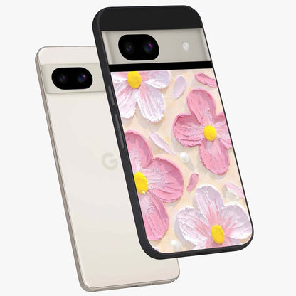 Blush Bloom Texture Glass Case displayed in angled mockup highlighting subtle bloom pattern with aesthetic pastel design.