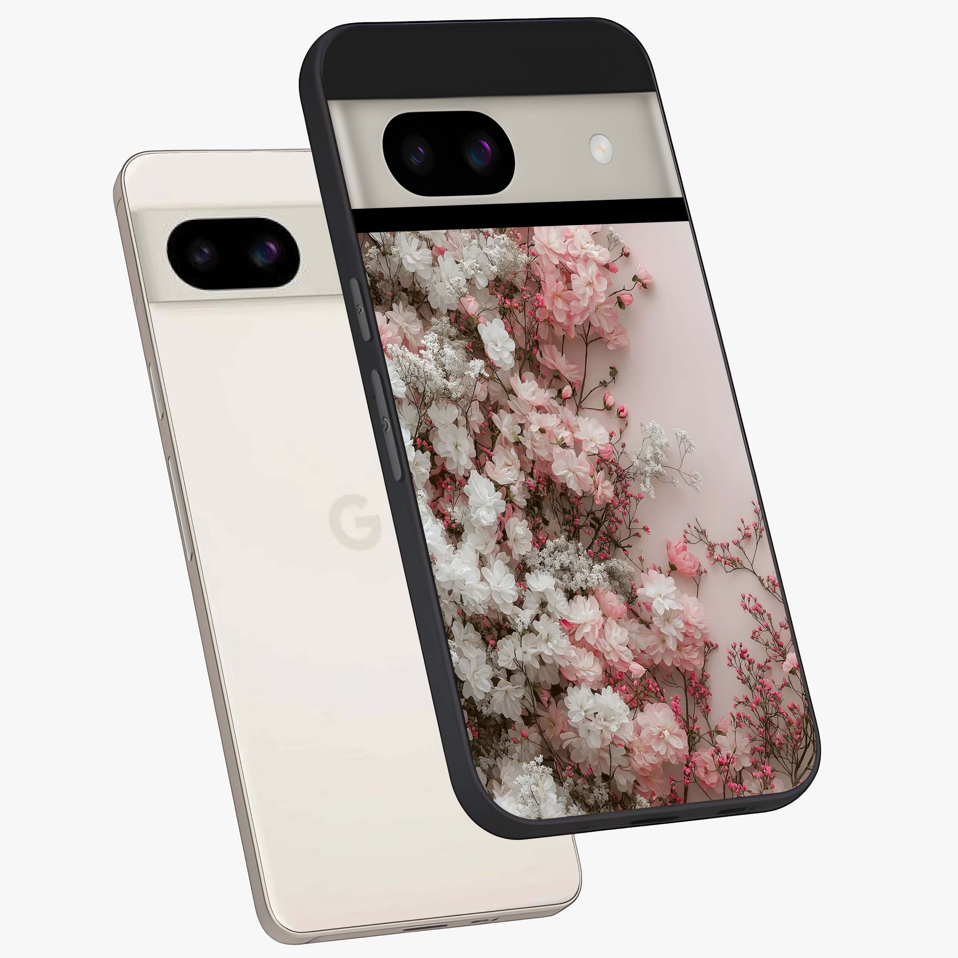 Blush Blossom Cloud Glass Case displayed in angled mockup highlighting soft cloud and blossom design with pastel aesthetic.