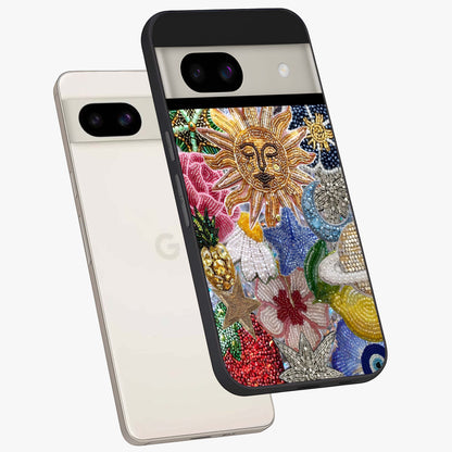 Celestial Floral and Playful Glass Case displayed in angled mockup highlighting playful floral design with dreamy celestial elements.