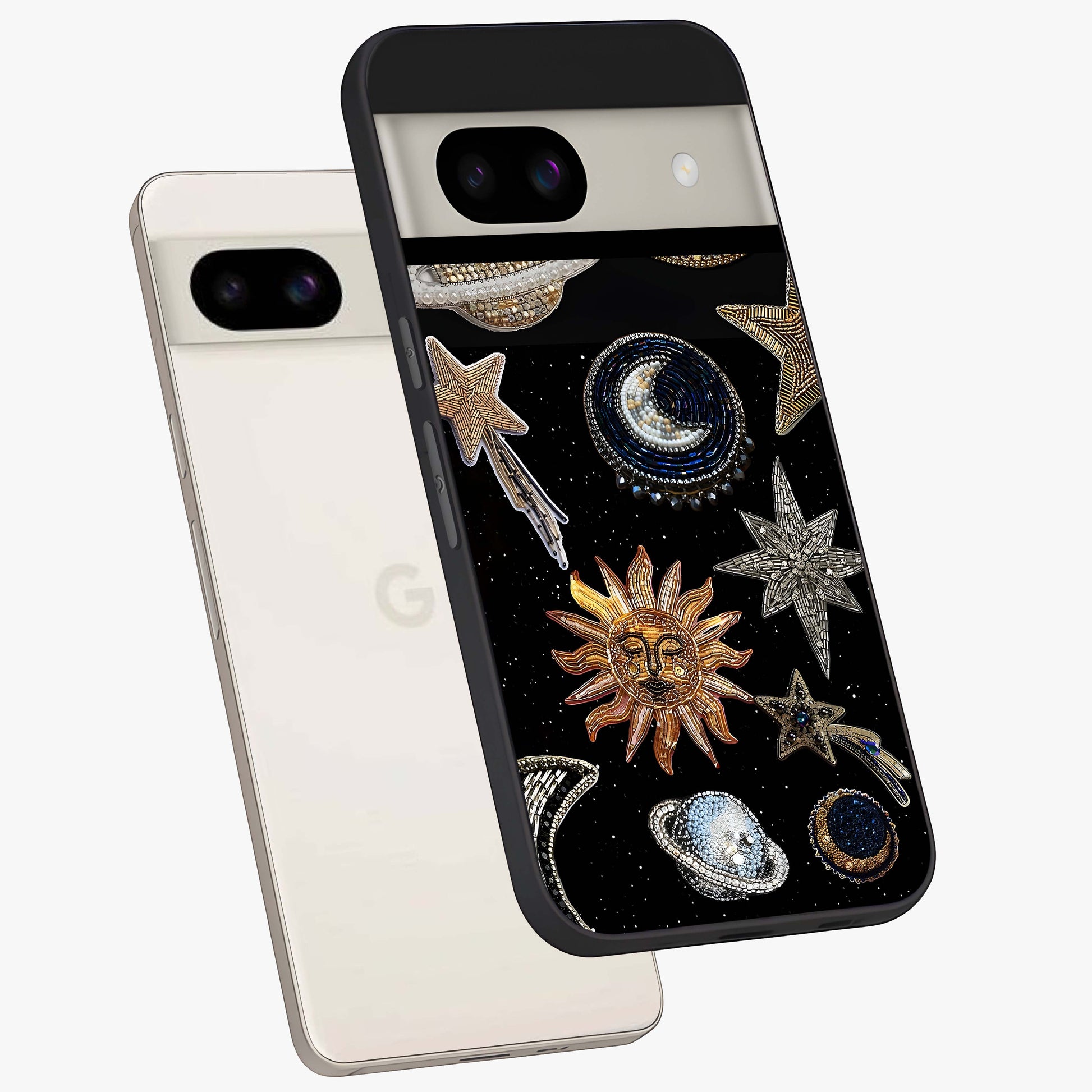 Celestial Gem Constellations Glass Case displayed in angled mockup highlighting gemstone inspired constellation design.