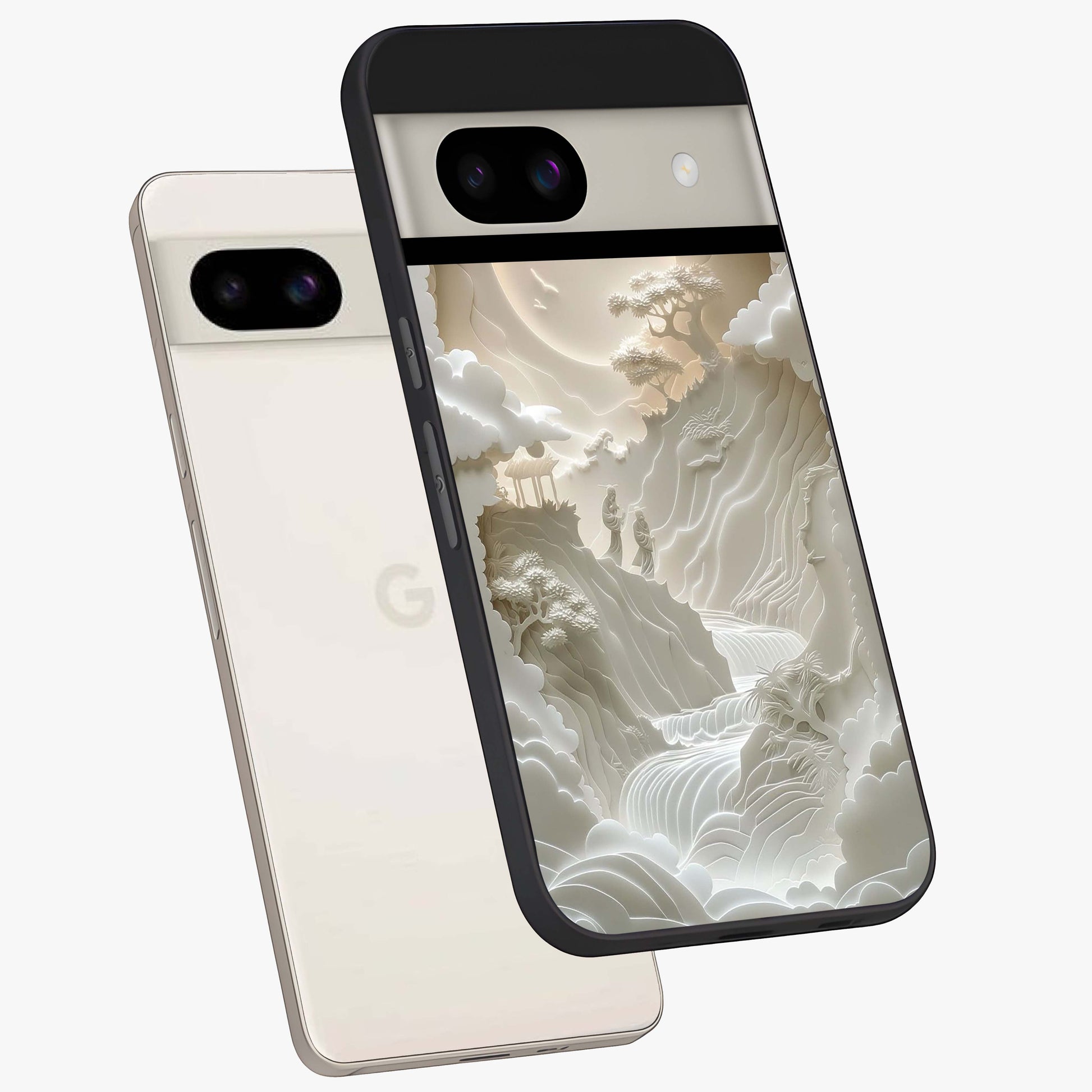 Celestial Origami Glass Case displayed in angled mockup highlighting geometric origami design with cosmic aesthetic theme.
