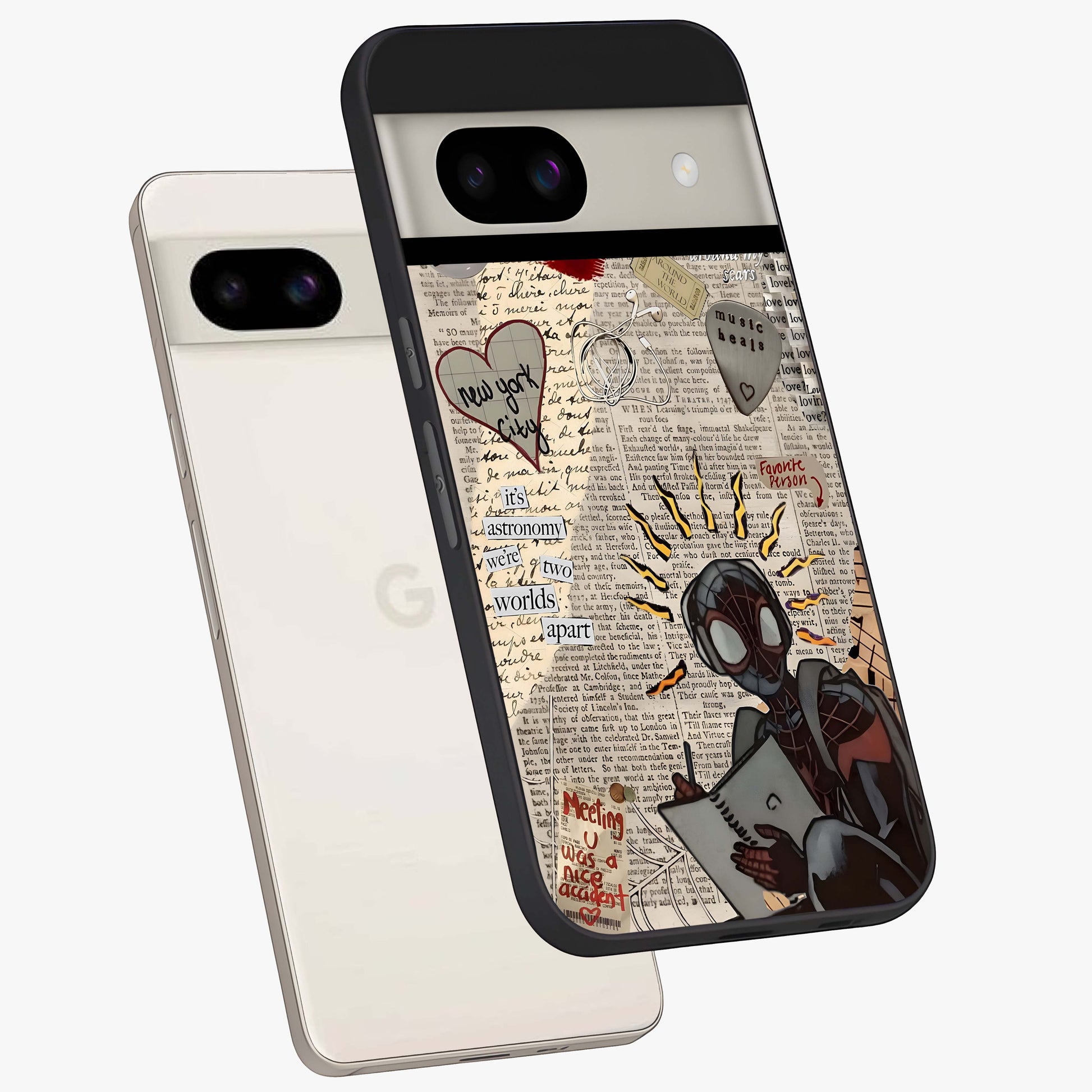 City Dream Sketch Glass Case displayed in angled mockup highlighting minimal city illustration with aesthetic sketch style.
