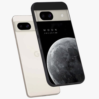 Cosmic Moon Glow Glass Case displayed in angled mockup highlighting celestial moon design with cosmic aesthetic theme.