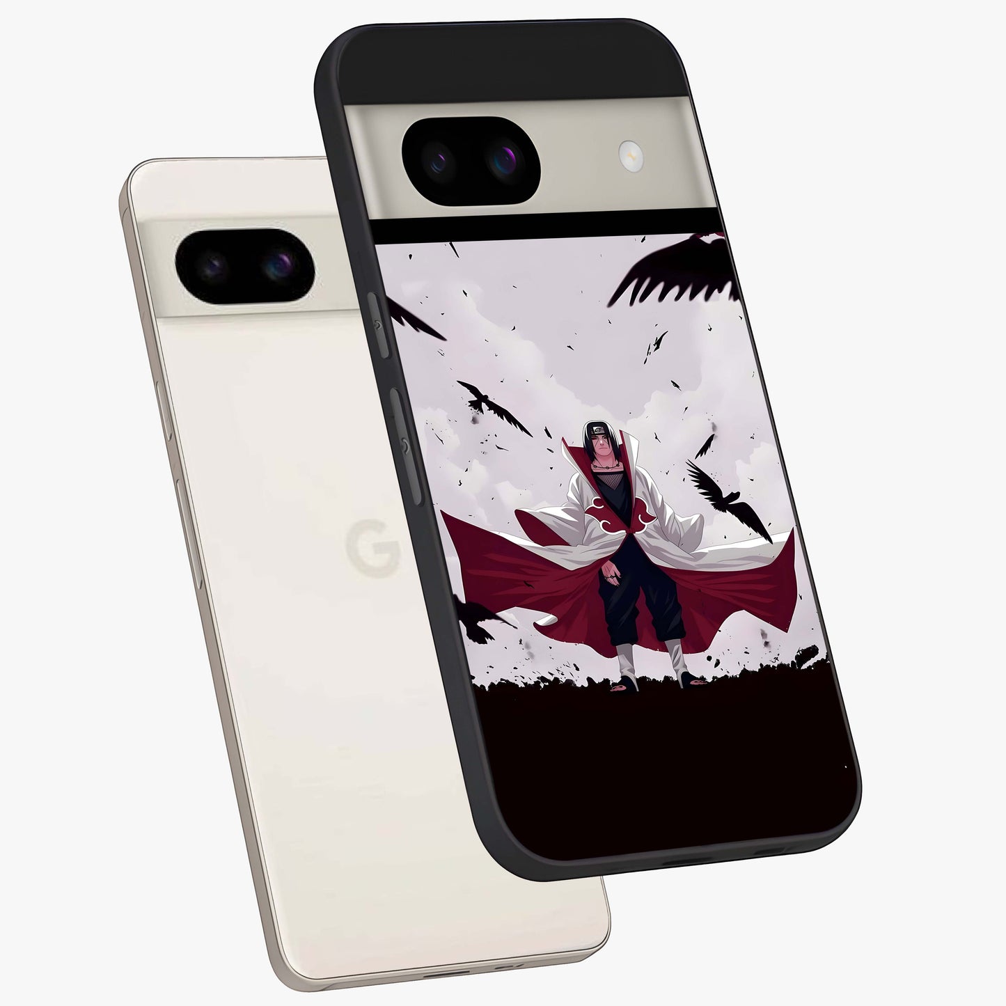Crimson Crow Ascension Glass Case displayed in angled mockup highlighting powerful crow illustration with dark crimson aesthetic.