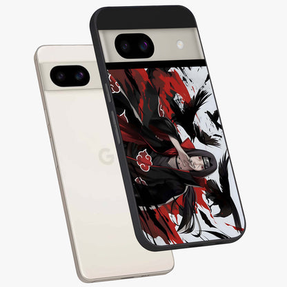 Crimson Crow Illusion Glass Case displayed in angled mockup highlighting mysterious crow graphic with dark aesthetic style.