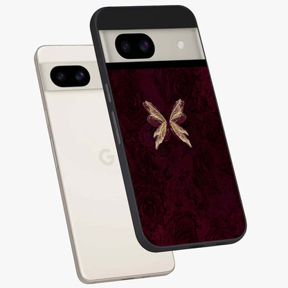 Crimson Fade Butterfly Glass Case displayed in angled mockup highlighting elegant butterfly design with crimson gradient aesthetic.