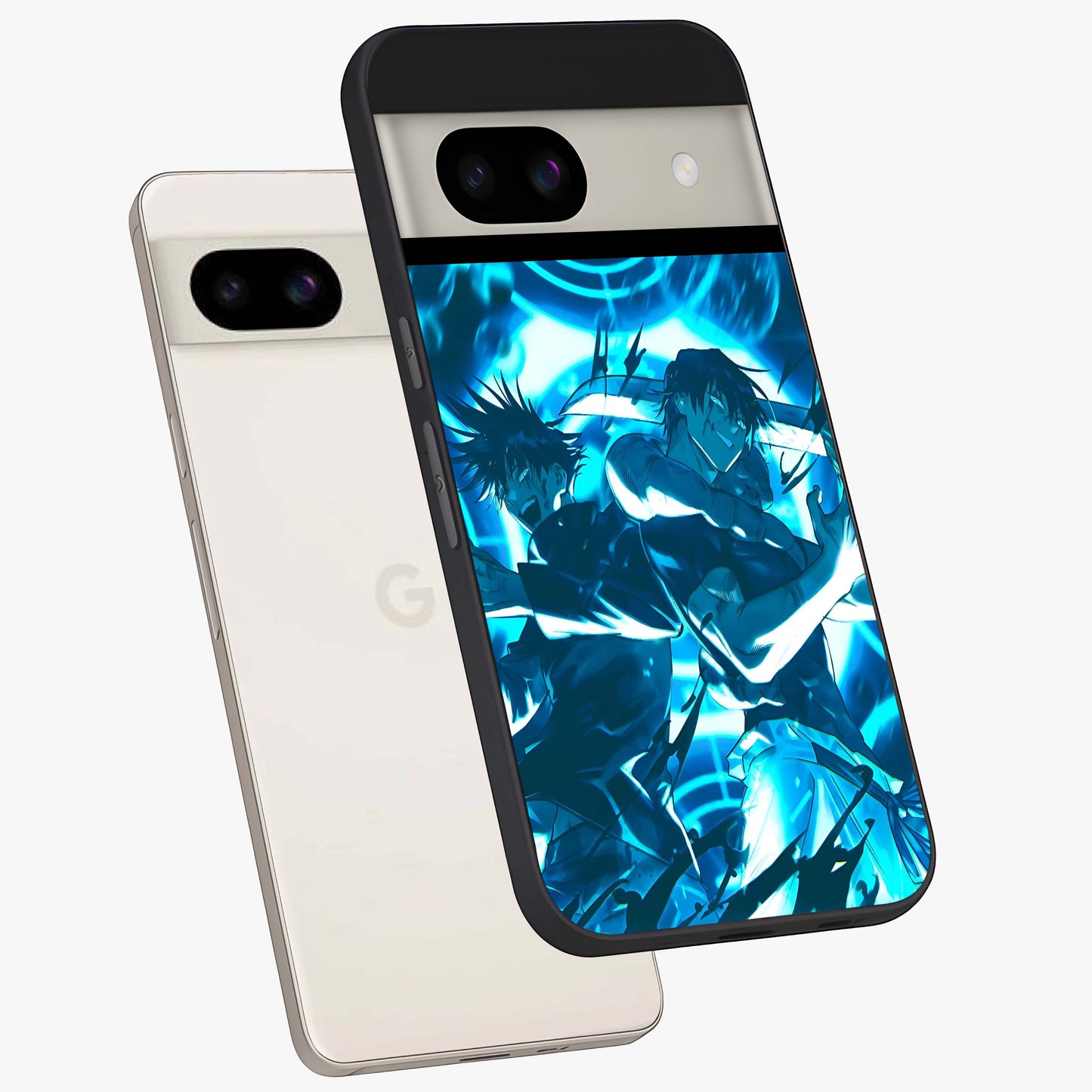 Cursed Energy Clash Glass Case displayed in angled mockup highlighting powerful battle inspired graphic with anime style aesthetic.
