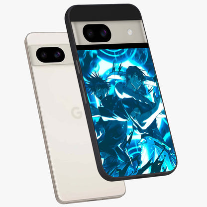 Cursed Energy Clash Glass Case displayed in angled mockup highlighting powerful battle inspired graphic with anime style aesthetic.