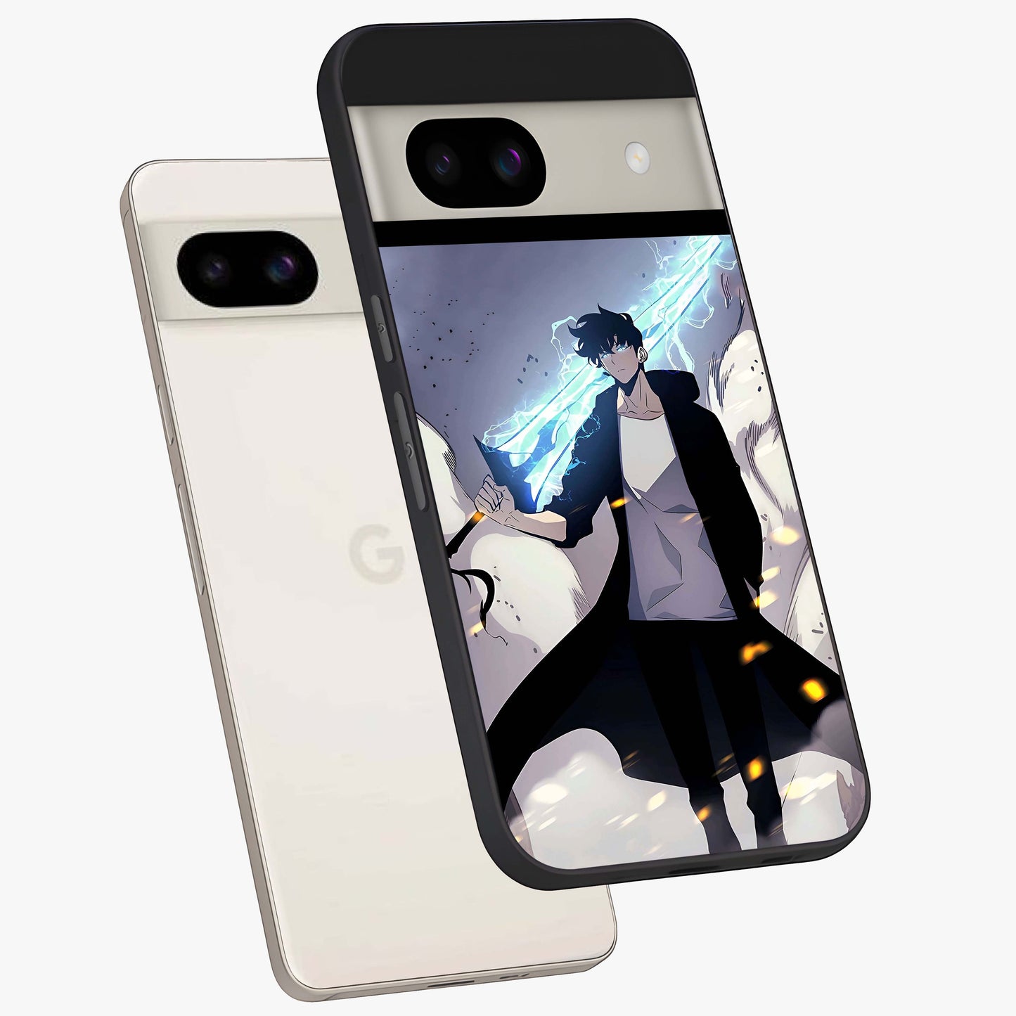 Dark Lightning Anime Warrior Glass Case displayed in angled mockup highlighting powerful lightning themed anime illustration.