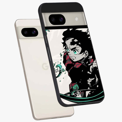 Demon Slayer Glass Case displayed in angled mockup highlighting dramatic anime character design with action aesthetic.