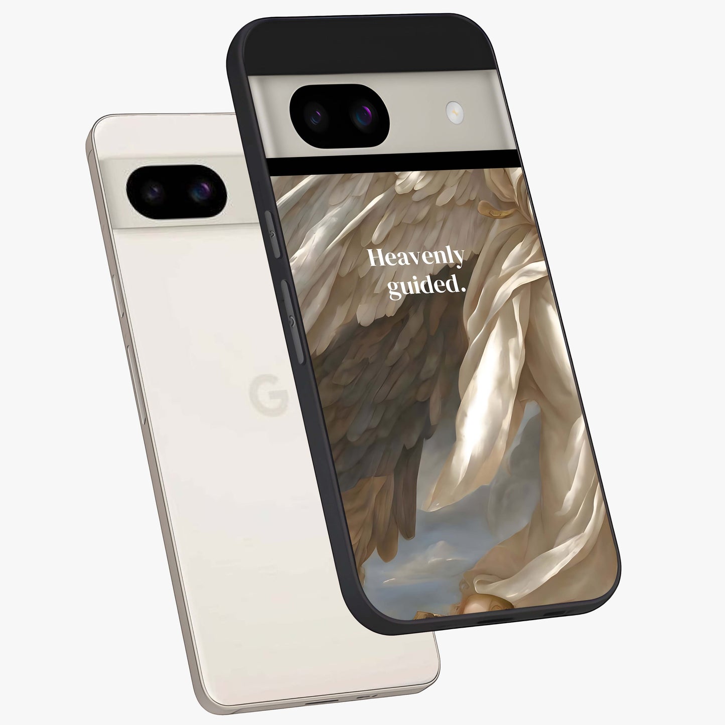 Divine Winged Grace Glass Case displayed in angled mockup highlighting graceful wing design with divine aesthetic style.