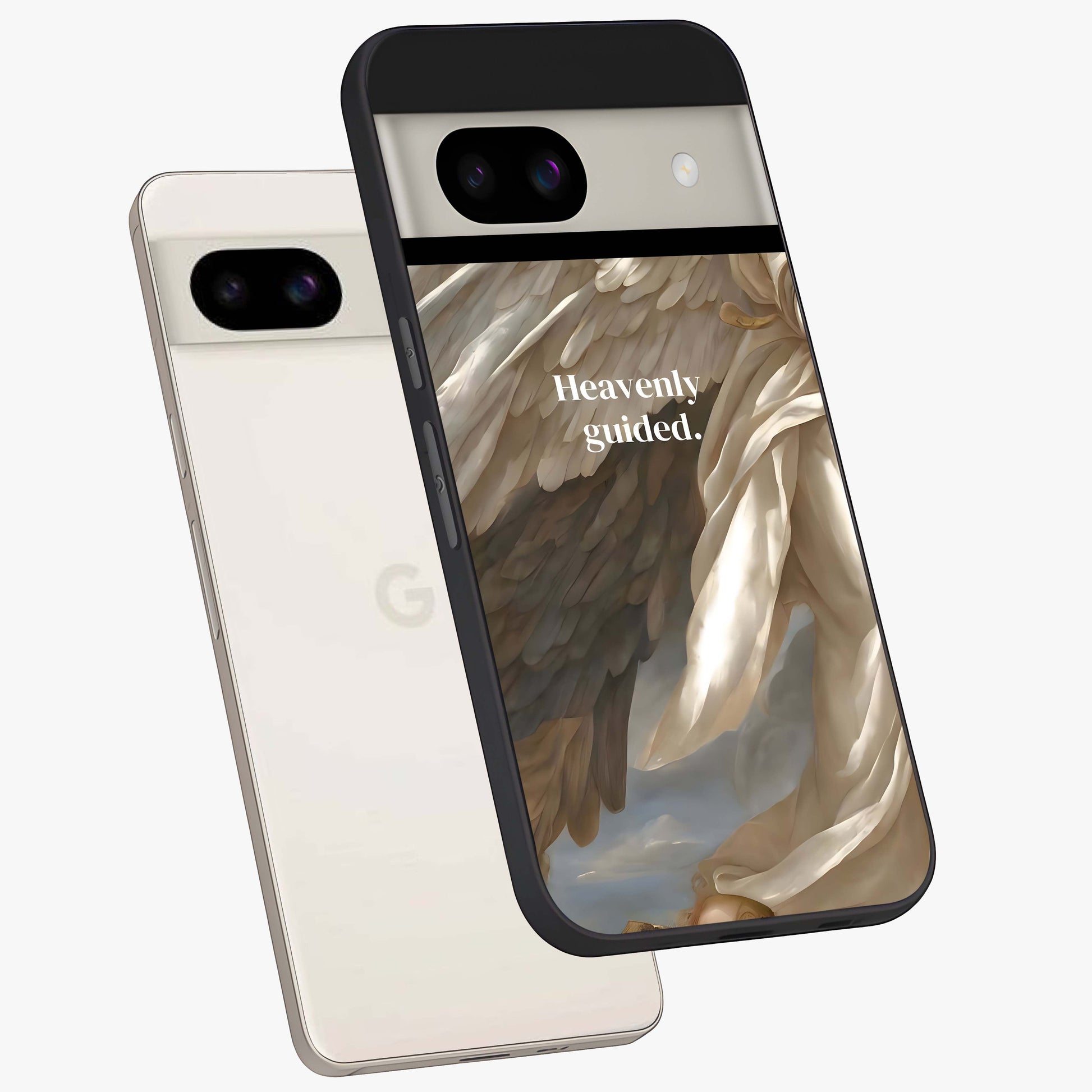 Divine Winged Grace Glass Case displayed in angled mockup highlighting graceful wing design with divine aesthetic style.