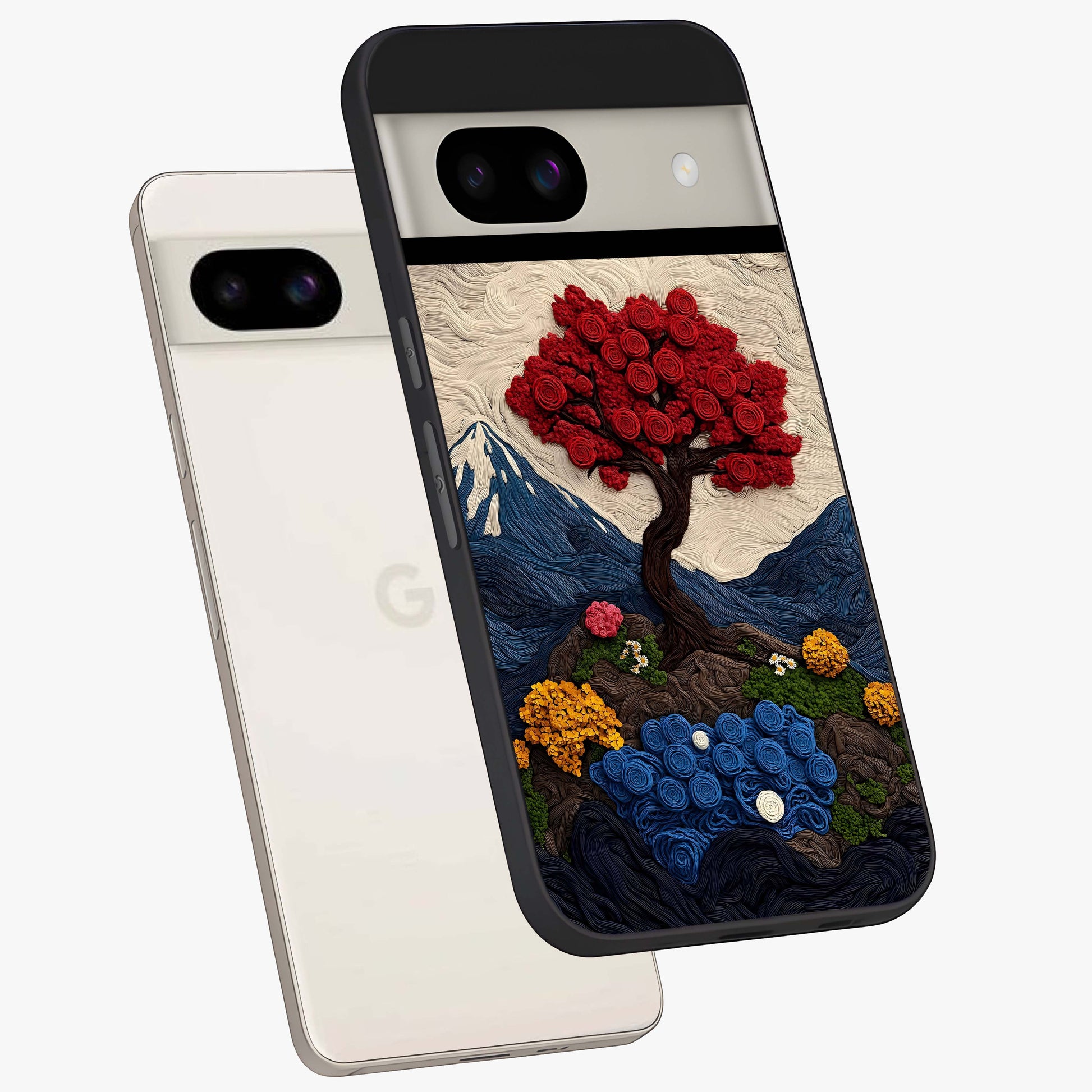 Eternal Nature Tapestry Glass Case displayed in angled mockup highlighting detailed botanical pattern with artistic aesthetic.