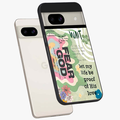 Faith Over Fear Glass Case displayed in angled mockup highlighting inspirational message design with modern aesthetic style.
