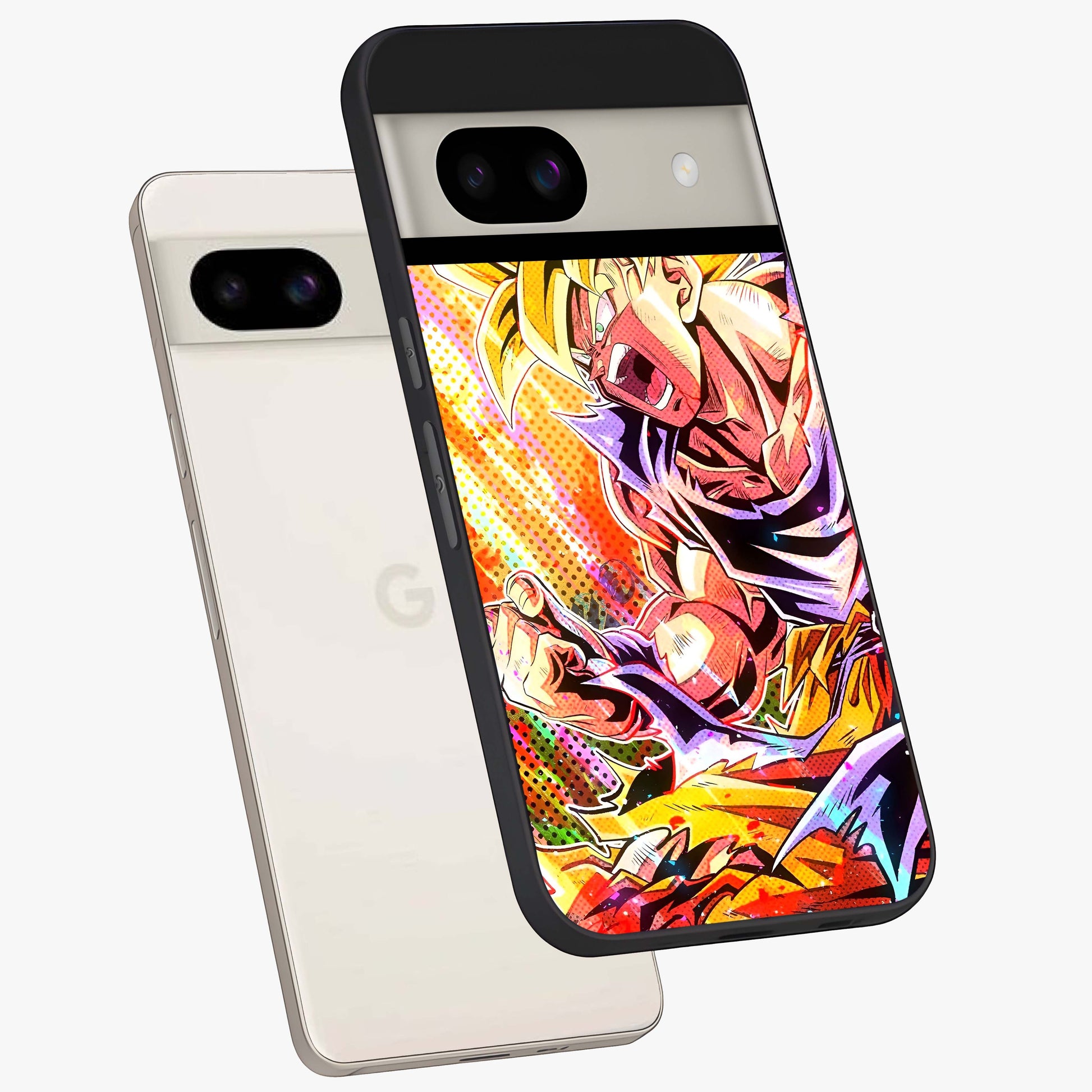 Firing Goku Glass Case displayed in angled mockup highlighting dynamic anime character design with action aesthetic.