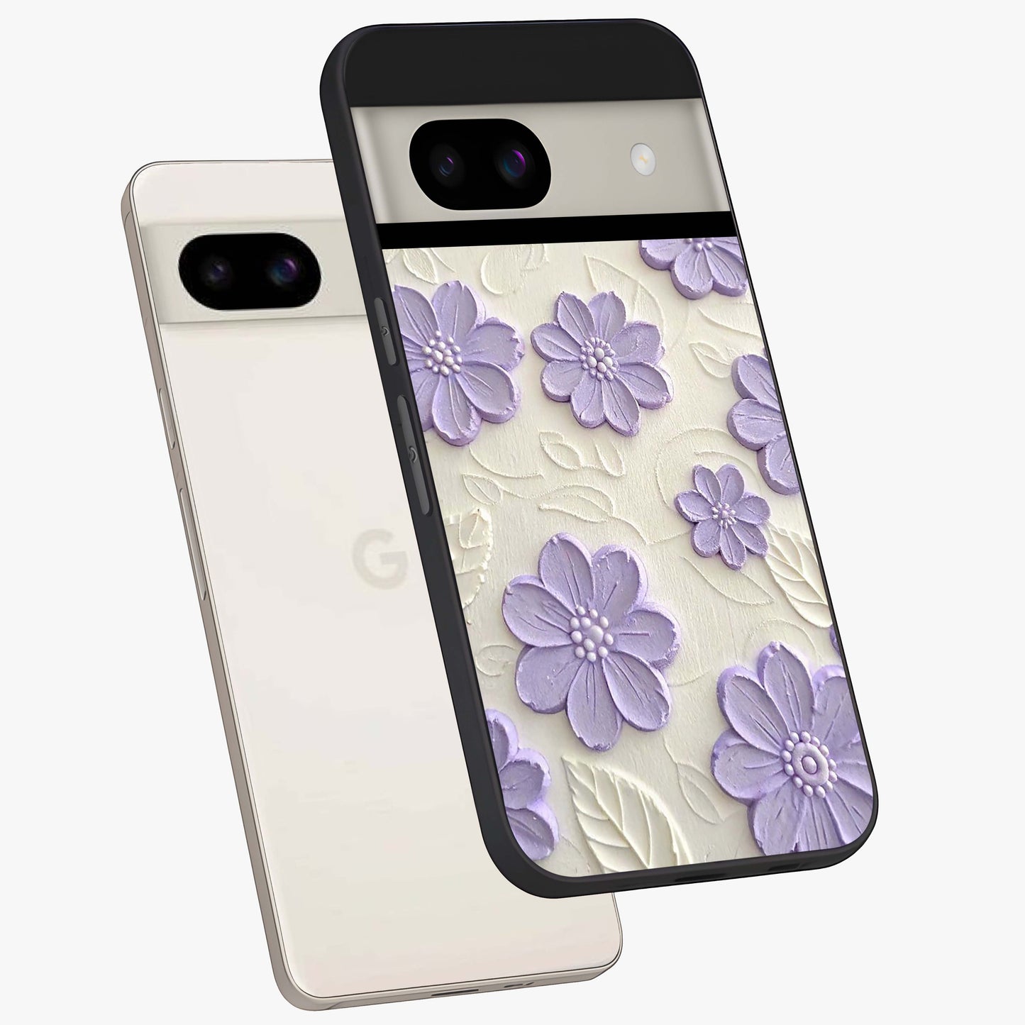 Floral Wall Art With Purple Flowers Glass Case displayed in angled mockup highlighting vibrant purple floral illustration with artistic aesthetic.