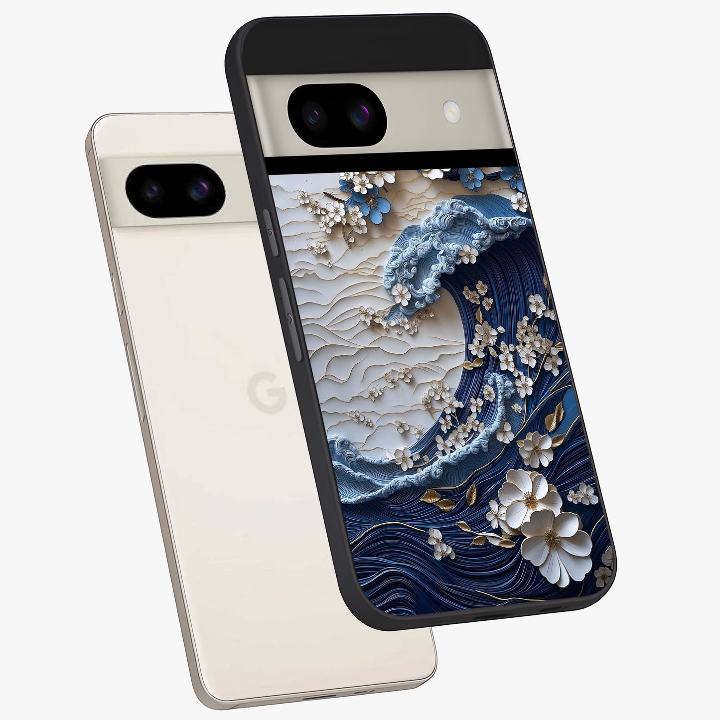 Floral Wave Origami Glass Case displayed in angled mockup highlighting geometric origami flower design with modern aesthetic style.