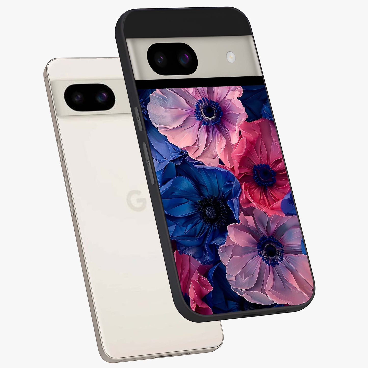 Flower Paper Art Pattern Glass Case displayed in angled mockup highlighting layered paper flower design with artistic aesthetic.