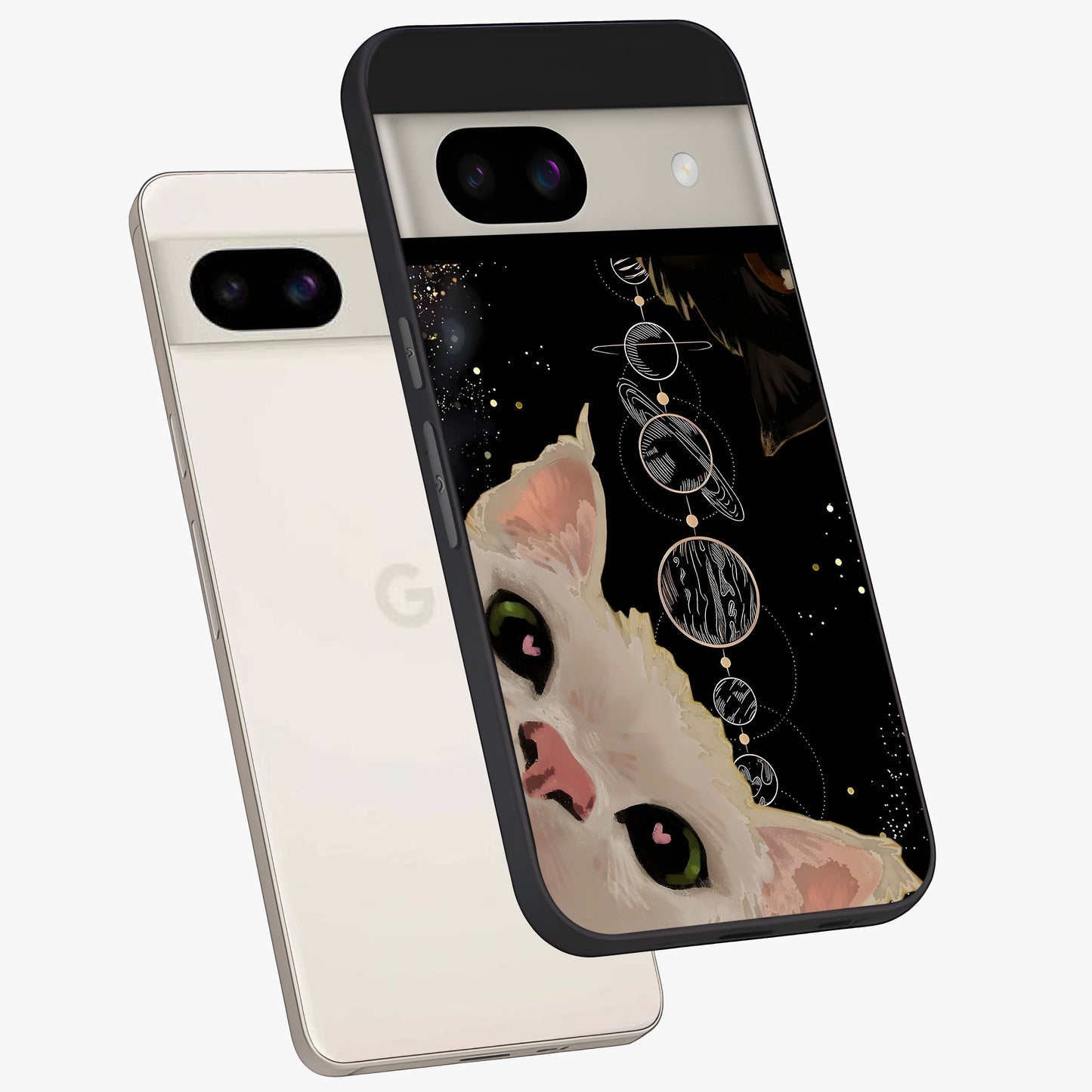 Galactic Cat Glass Case displayed in angled mockup highlighting celestial feline illustration with galaxy aesthetic style.