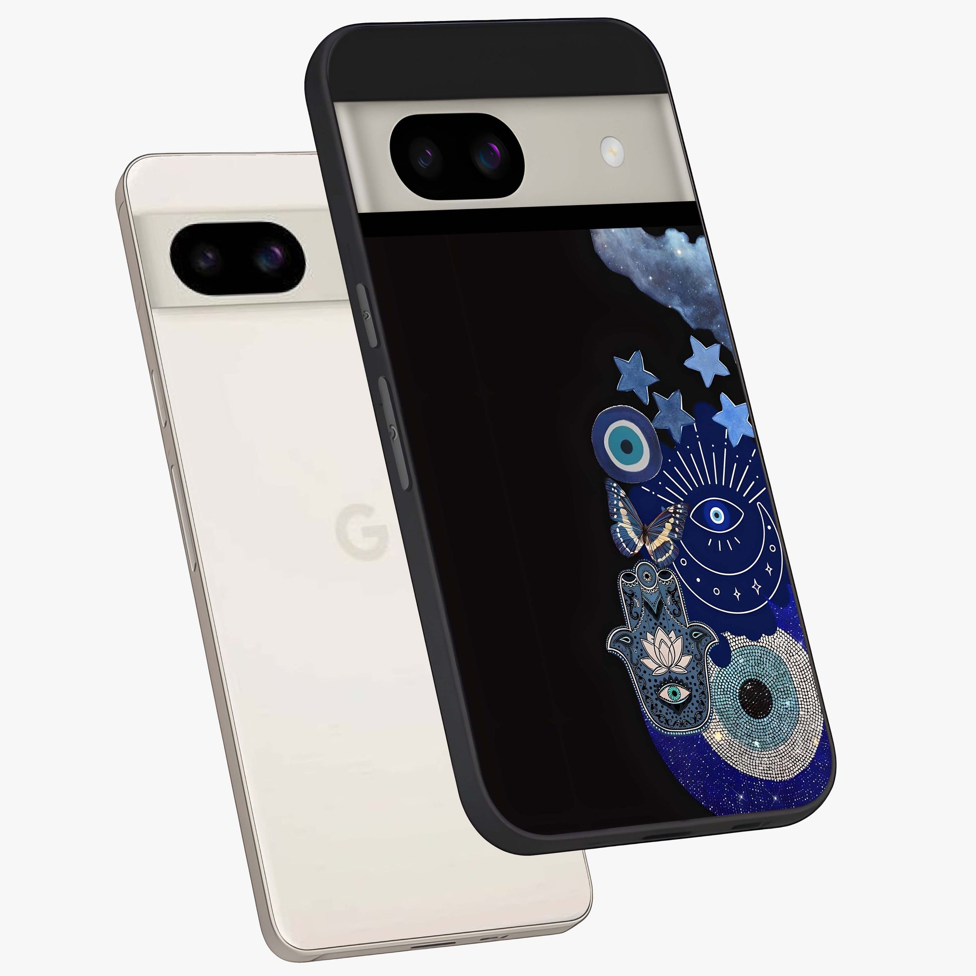 Galactic Charm Cluster Glass Case displayed in angled mockup highlighting luminous galaxy inspired design with dreamy aesthetic.