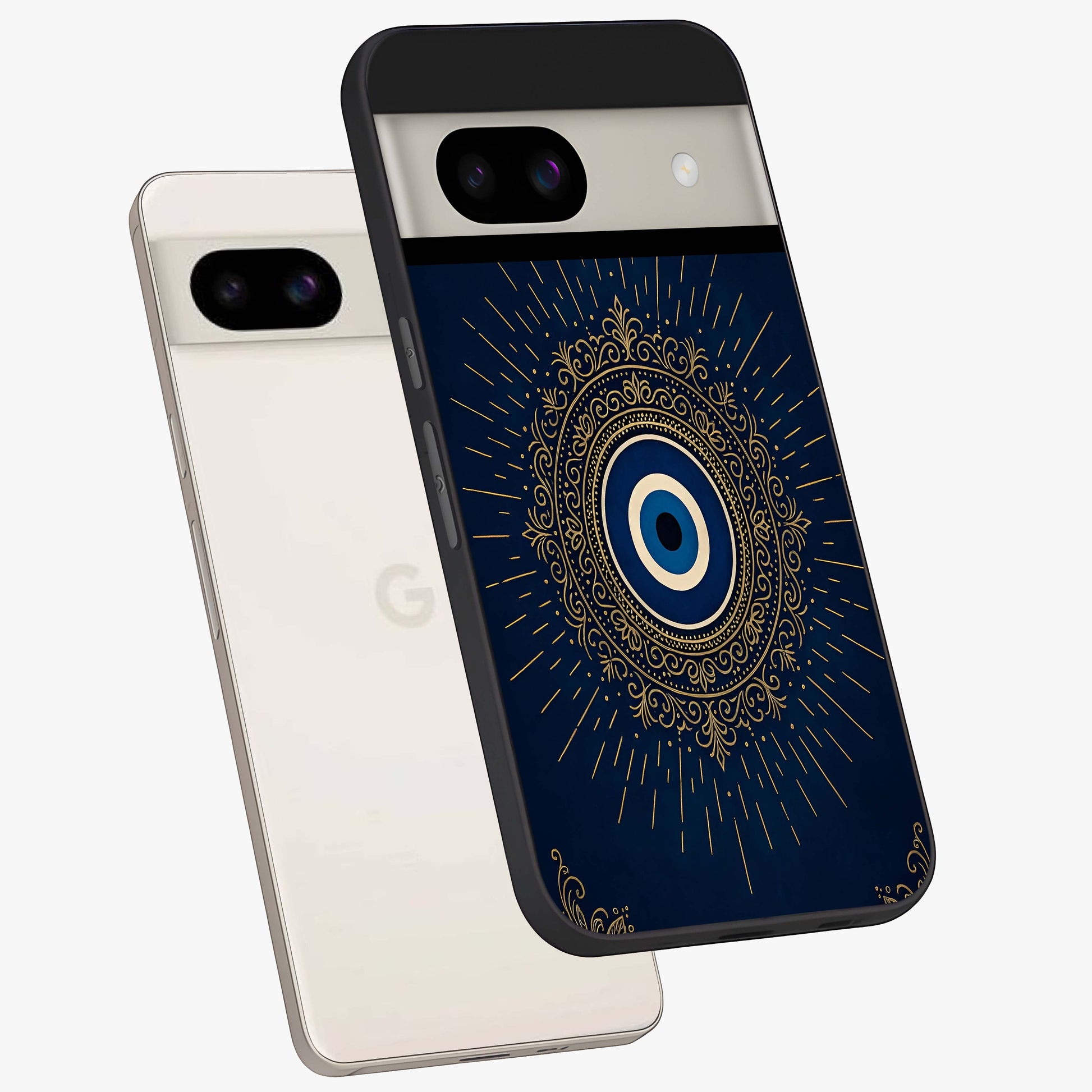 Golden Celestial Charm Glass Case displayed in angled mockup highlighting sparkling cosmic charm design with celestial aesthetic.