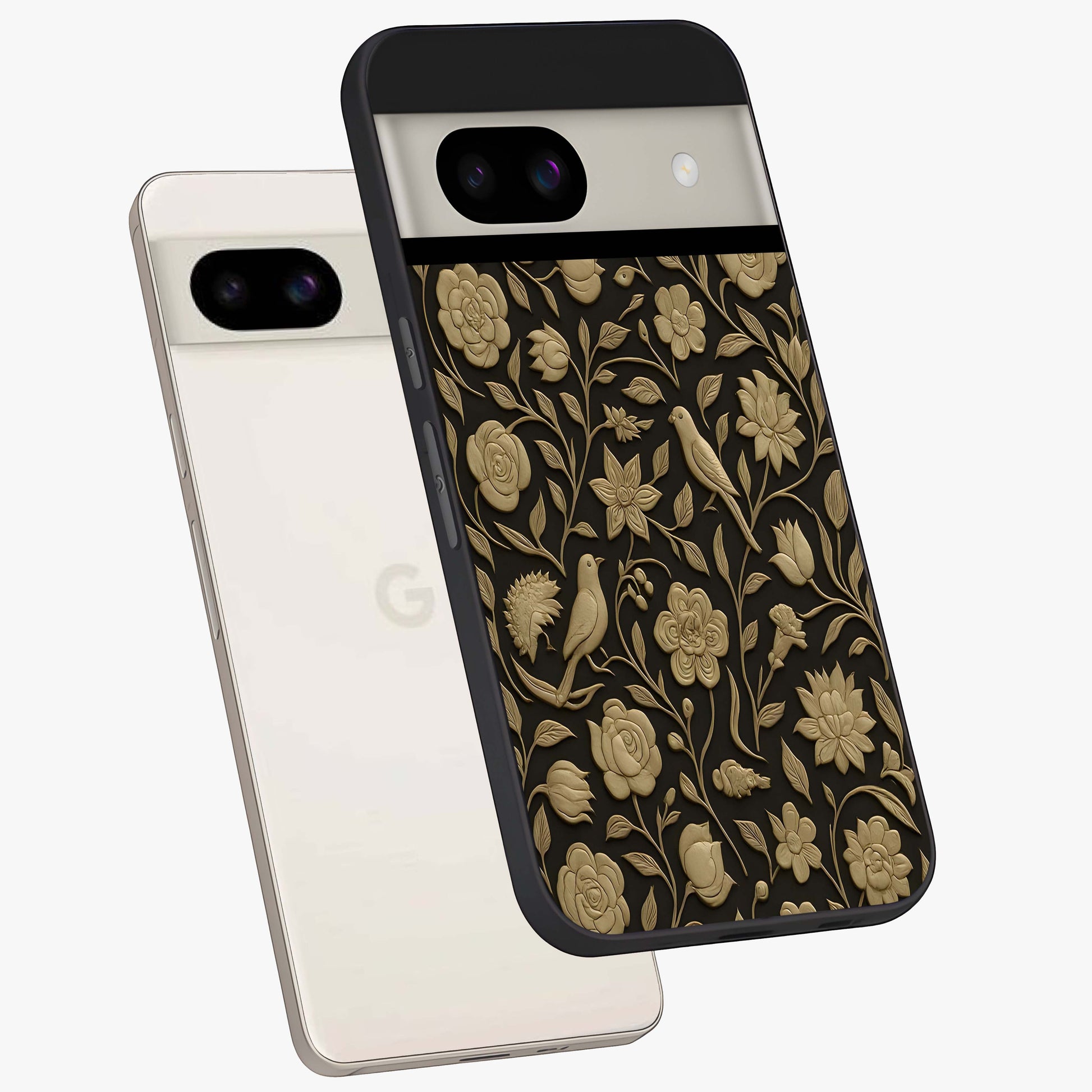 Golden Evil Eye Mandala Glass Case displayed in angled mockup highlighting protective evil eye symbol with golden mandala design.