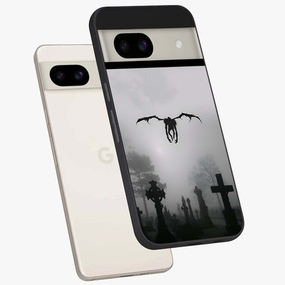 Graveyard Shadow Descent Glass Case displayed in angled mockup highlighting eerie shadow illustration with gothic aesthetic.