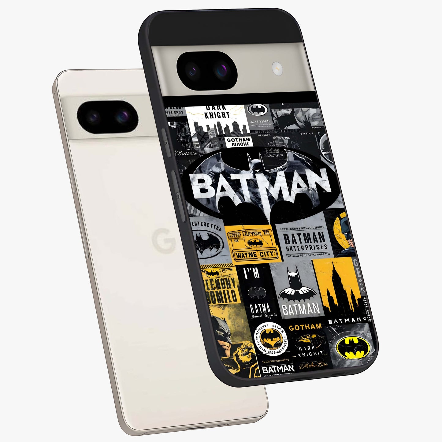Knight Gotham Rise Glass Case displayed in angled mockup highlighting powerful knight silhouette design with dramatic aesthetic.