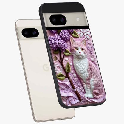 Lavender Cat Whimsy Glass Case displayed in angled mockup highlighting playful feline illustration with pastel lavender aesthetic.