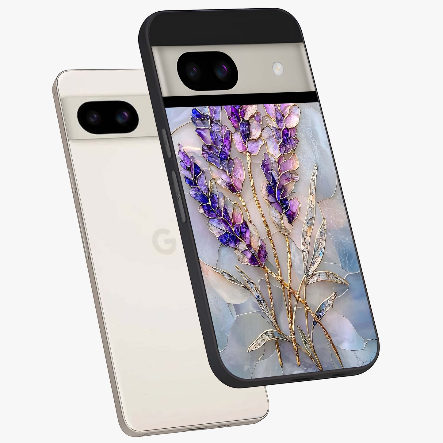 Lavender Dream Glow Glass Case displayed in angled mockup highlighting dreamy purple glow design with soft artistic style.