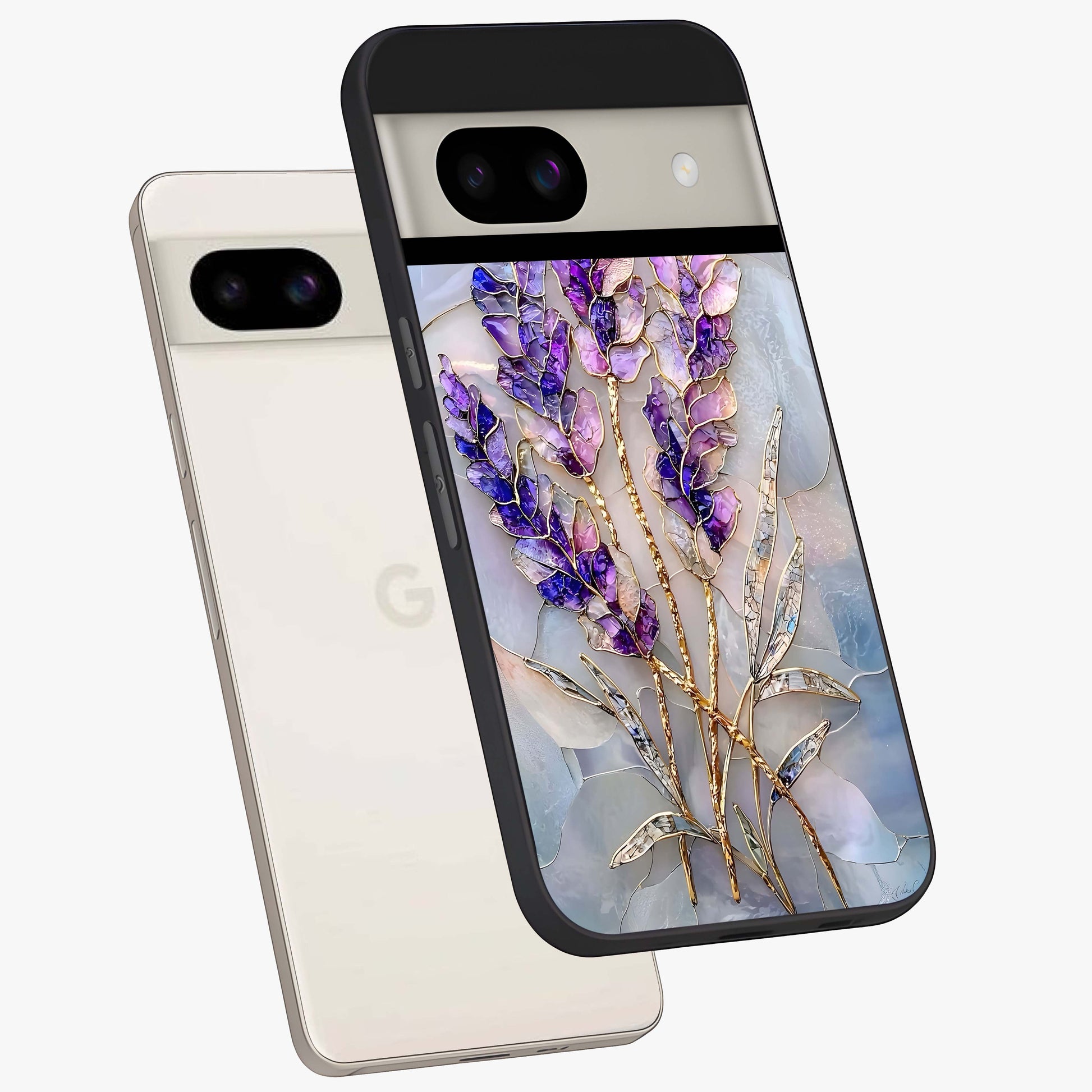 Lavender Dream Glow Glass Case displayed in angled mockup highlighting dreamy purple glow design with soft artistic style.
