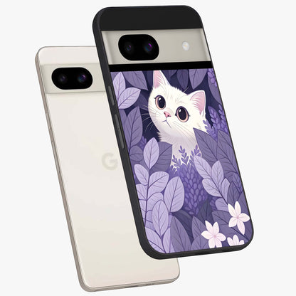Lilac Hide Peek Cat Glass Case displayed in angled mockup highlighting playful feline illustration with lilac aesthetic design.