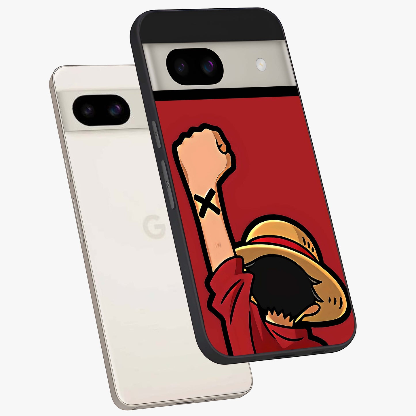 Luffy X Spirit Glass Case displayed in angled mockup highlighting powerful anime design with energetic action aesthetic.