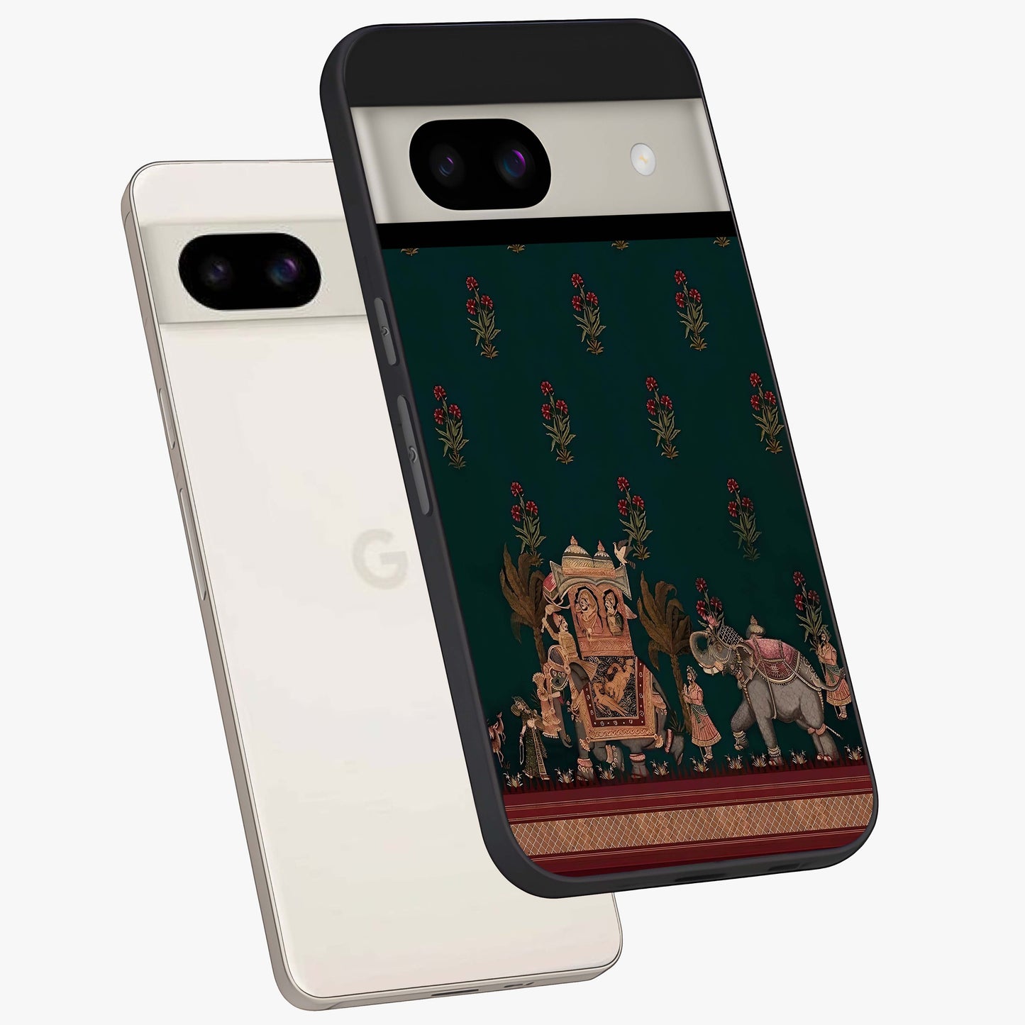 Macmerise Glass Case displayed in angled mockup highlighting trendy graphic design with sleek aesthetic style.
