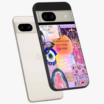 Manifestation Collage Glass Case displayed in angled mockup highlighting inspirational aesthetic collage design.