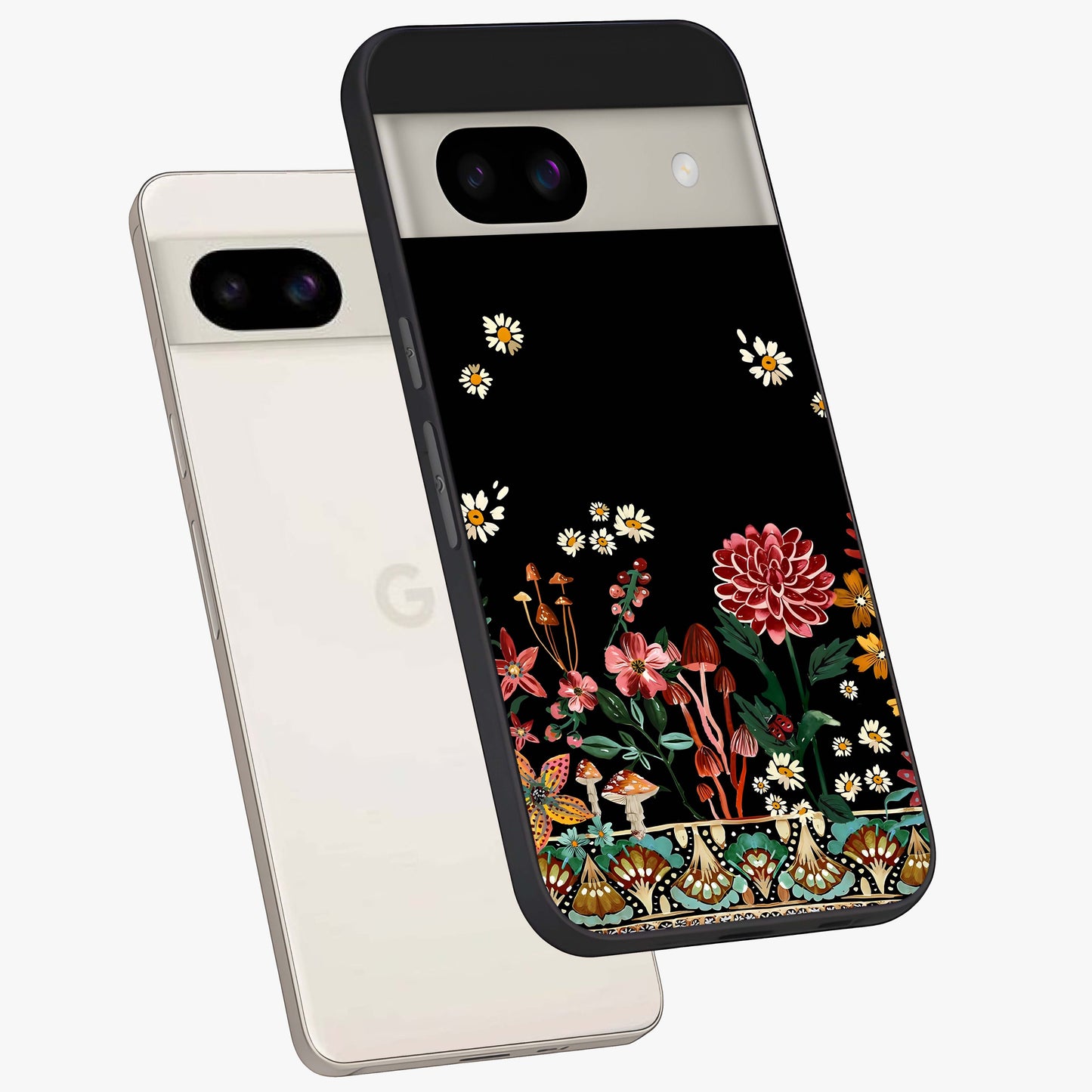 Midnight Bloom Pattern Glass Case displayed in angled mockup highlighting elegant flower design with midnight aesthetic style.