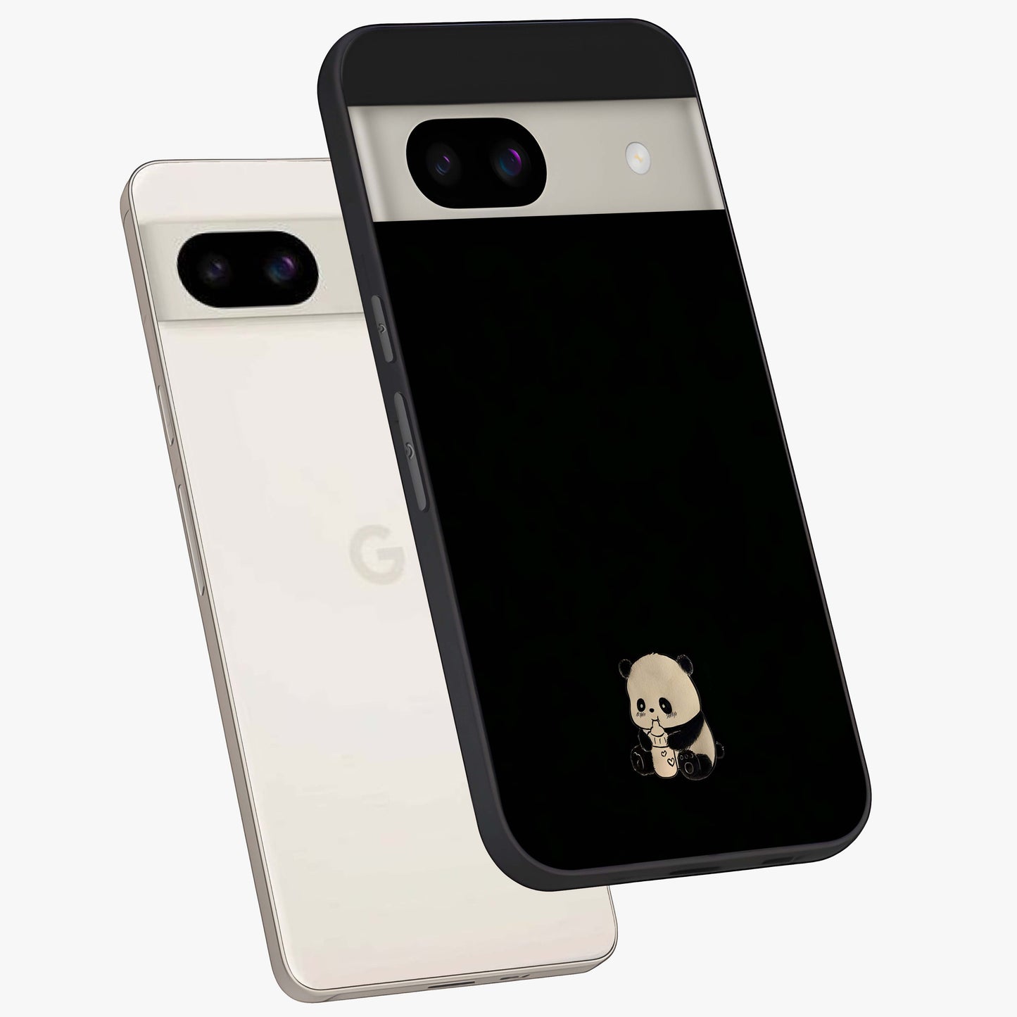 Midnight Panda Love Glass Case displayed in angled mockup highlighting adorable panda illustration with midnight aesthetic.