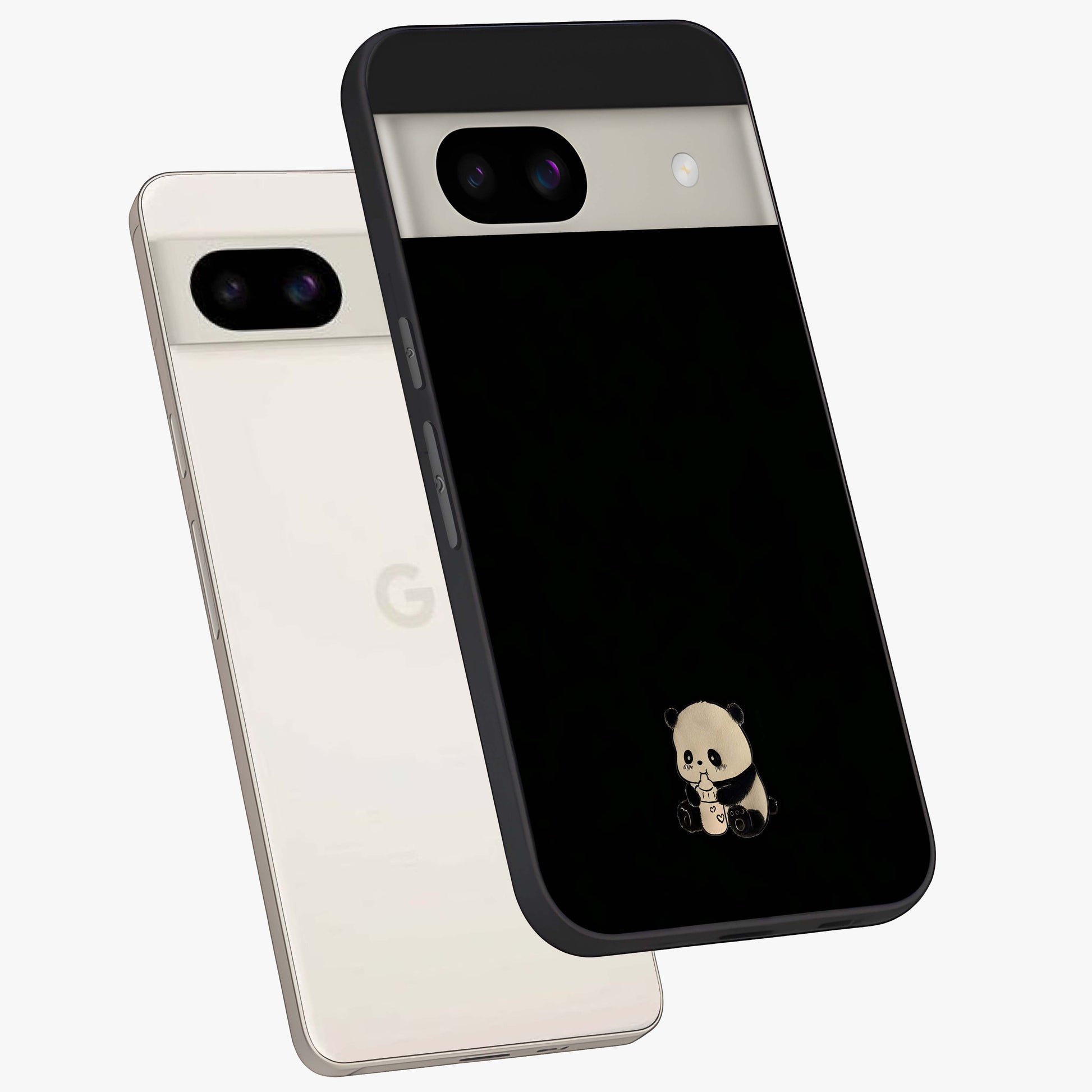 Midnight Panda Love Glass Case displayed in angled mockup highlighting adorable panda illustration with midnight aesthetic.